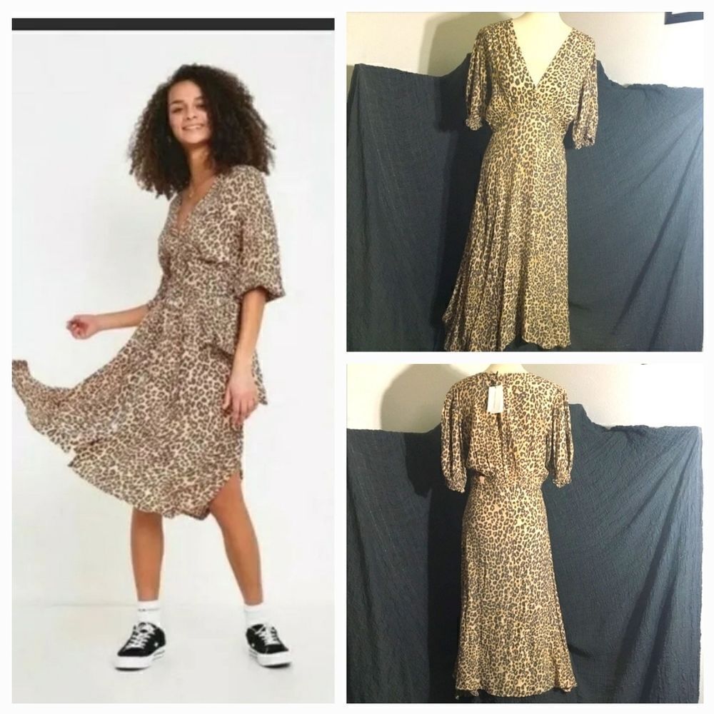 Faithfull the Brand Marie Louise Animal Print Dress Size Large